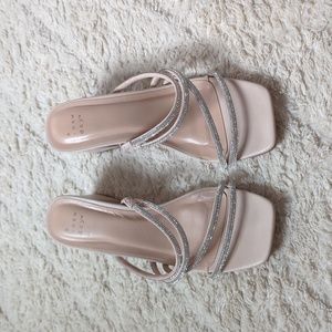 Tan heels with silver sparkly straps